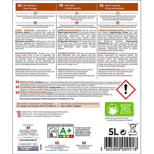 Entretien brillant parquets et stratifiés Starwax 5L