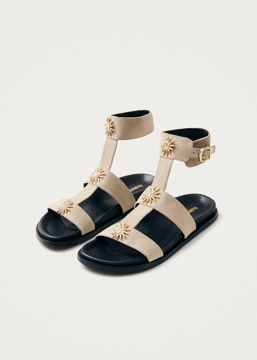 Clarisa Suede Cream Leather Sandals