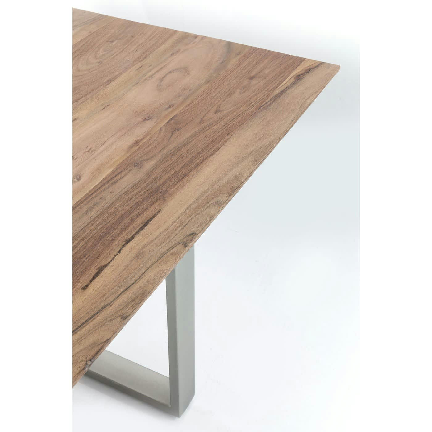 SYMPHONY - Table à manger 8 personnes acacia biseauté et acier argenté L180