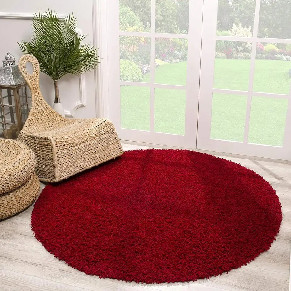 Loca Shaggy Rond Vloerkleed Rood Hoogpolig - 200 CM ROND