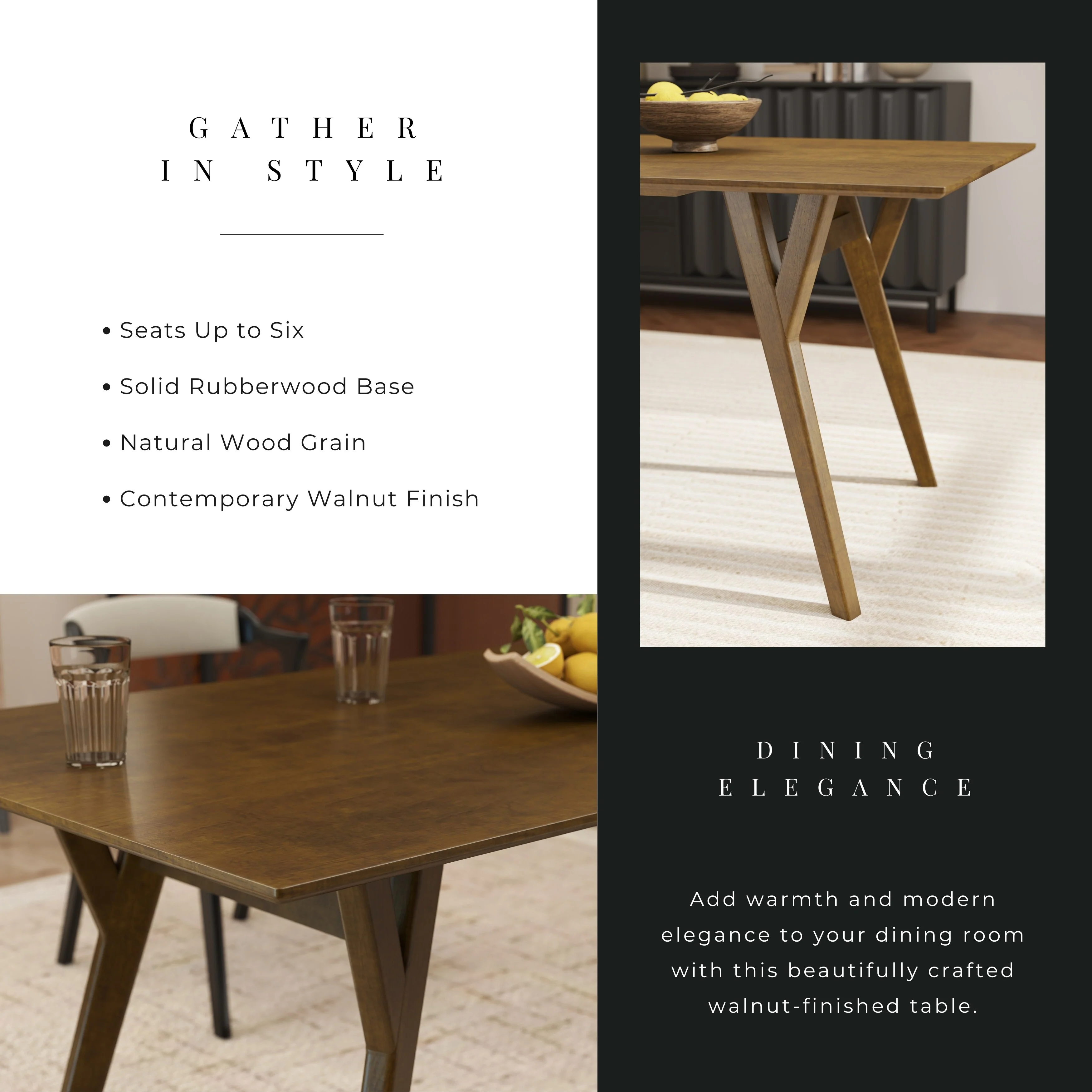 Roundhill Furniture Lavin Modern 5-Piece Dining Set, Dining Table with 2 Walnut and 2 Black Chairs