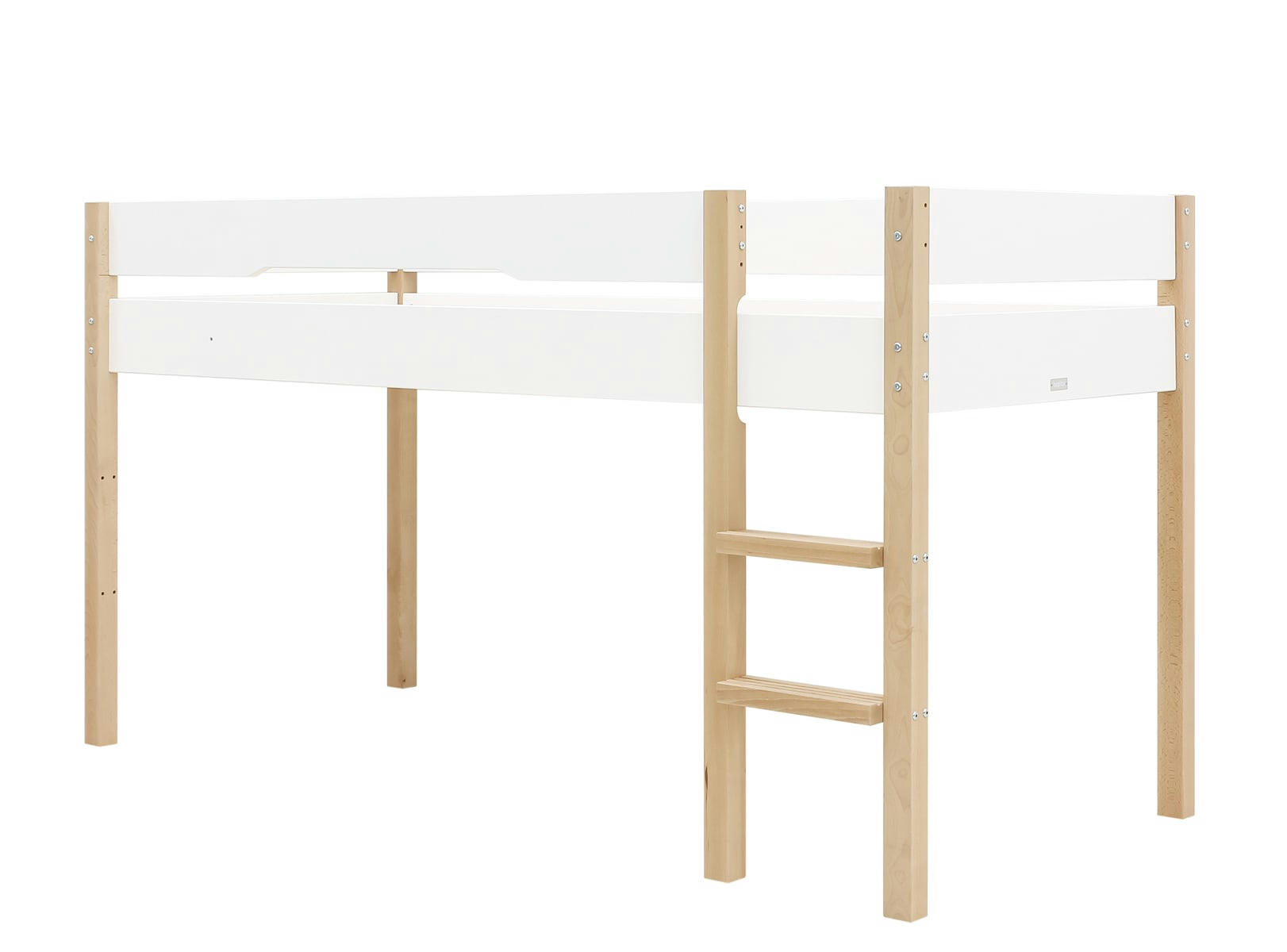 LUCAS - Lit mezzanine mi-hauteur 90x200 en MDF et hêtre blanc