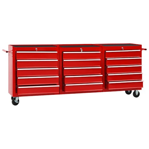 NNEVL Tool Trolley with 15 Drawers Steel Red
