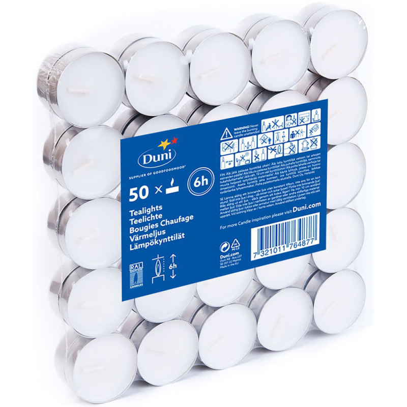 Bougie chauffe-plats T-Light blanche 6 h 50 pièces DUNI