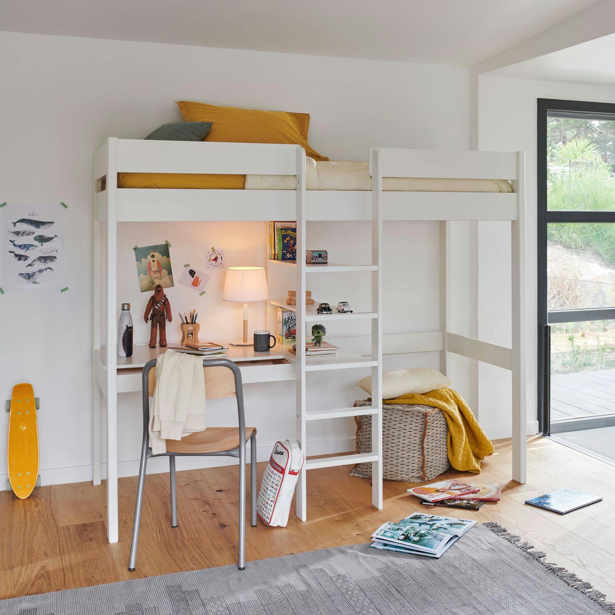 TIM - Lit mezzanine avec 1 bureau 90x200 cm blanc