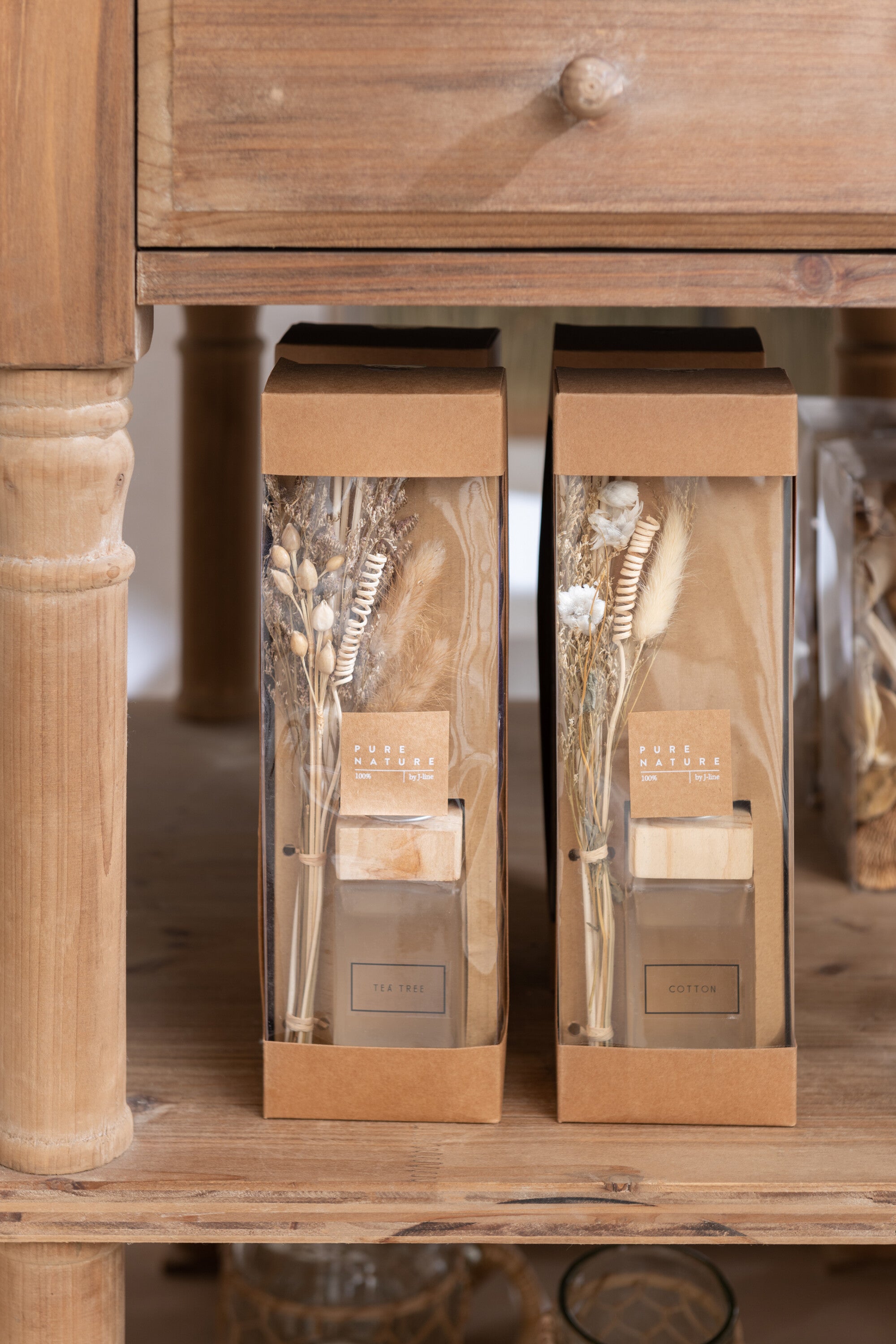 J-Line geurolie + bloemen - glas - naturel - 2 stuks