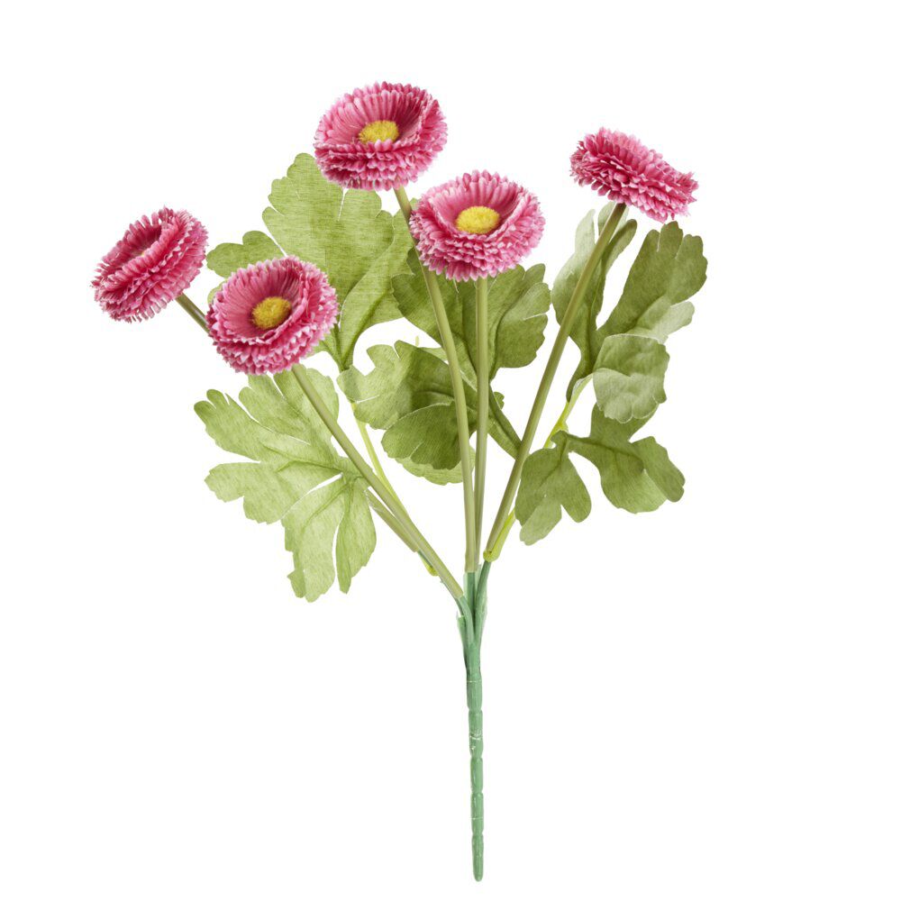 Piquet de 5 Chrysanthèmes roses ouvertes en polyéthylène