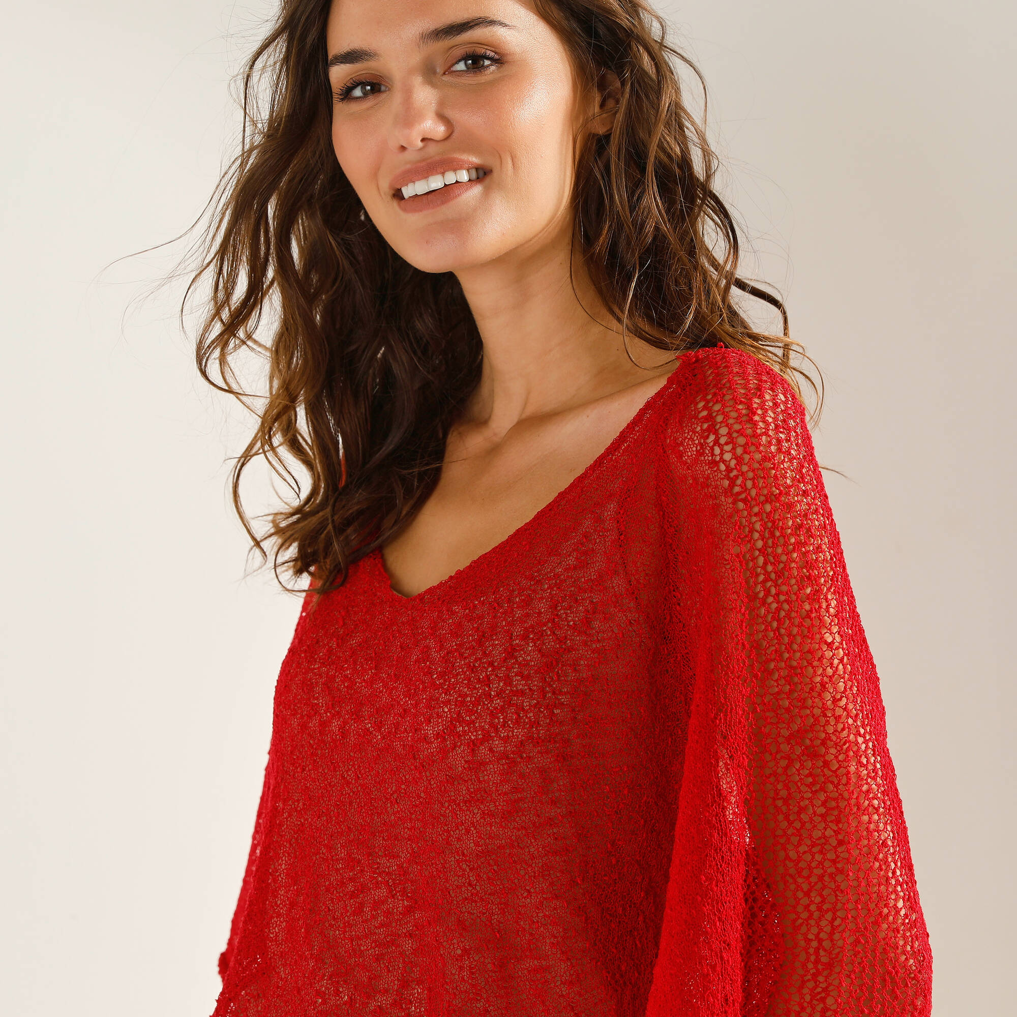 Pull loose manches coude, maille fantaisie