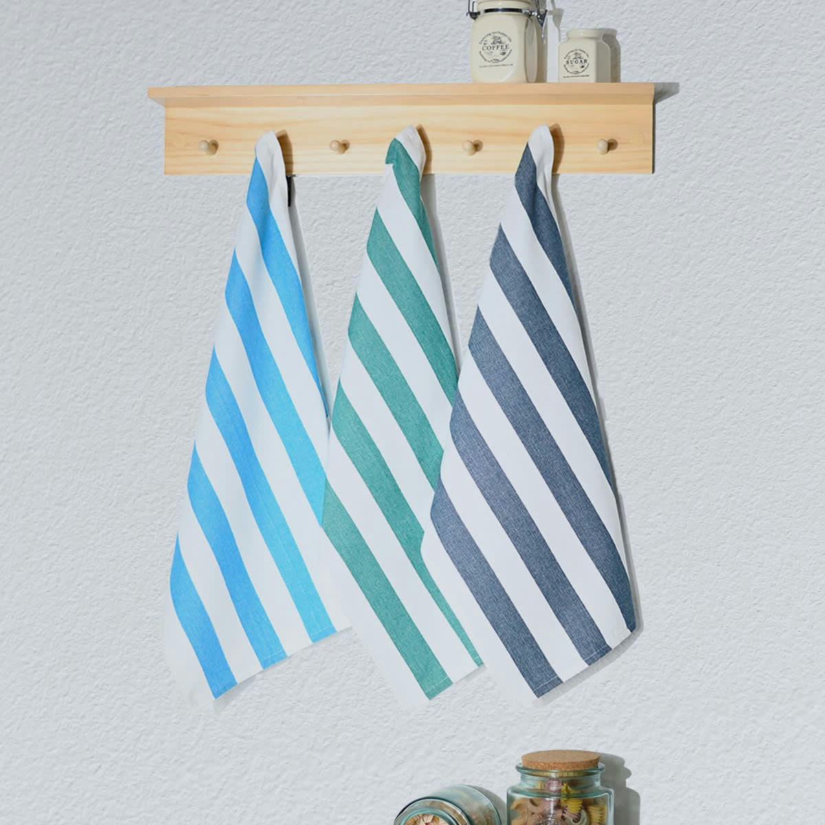 MELROSE - 3 torchons assortis coton  aqua/petrol/lavande 45x70 cm