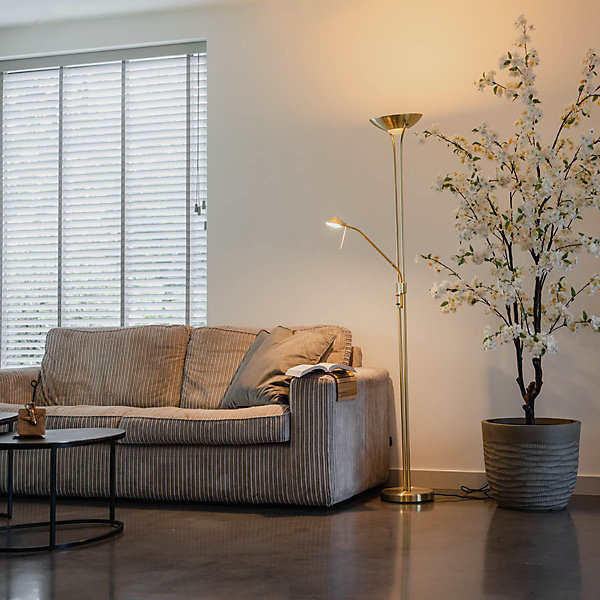 Lampadaire moderne en laiton avec liseuse avec LED Dim to Warm - Diva