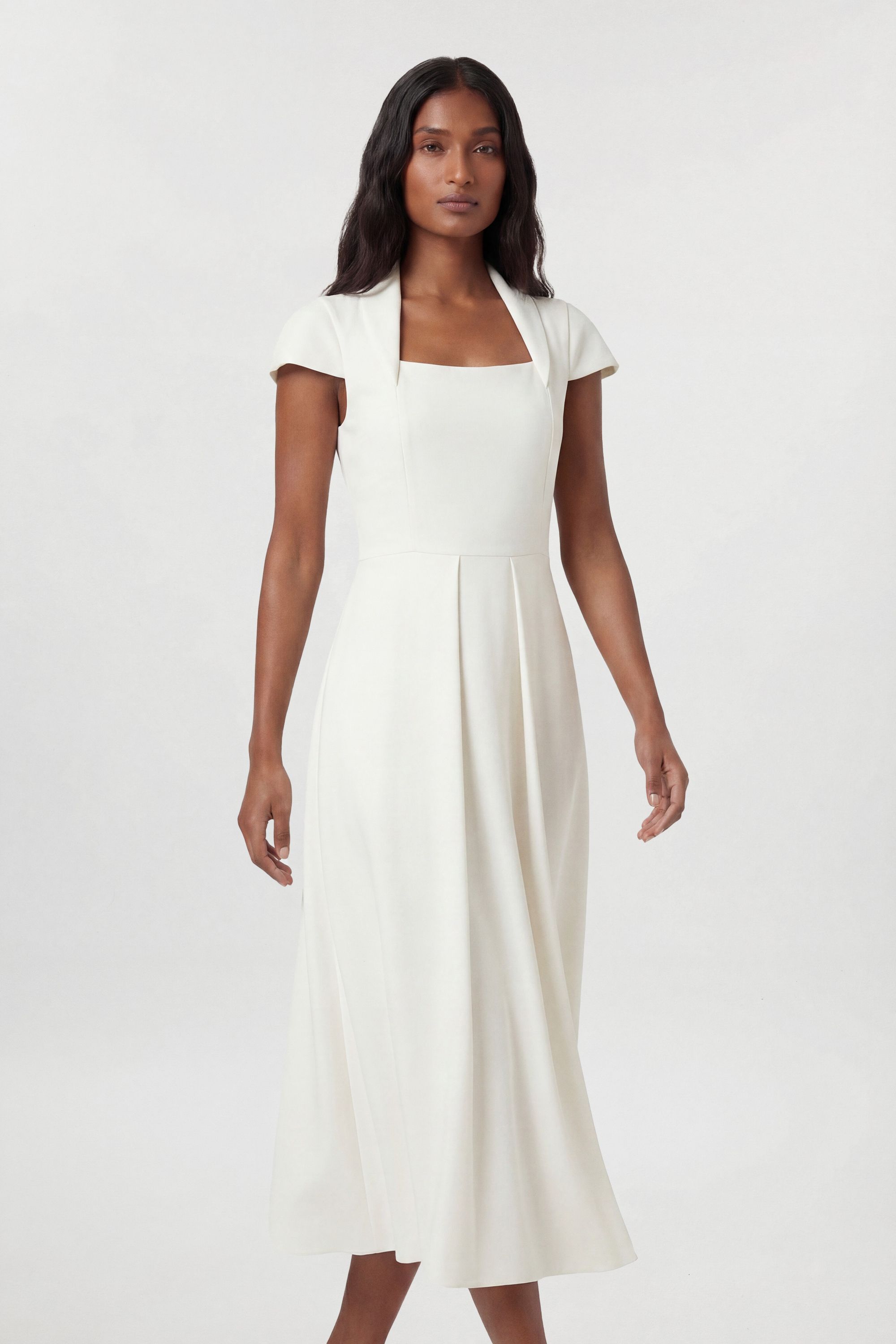 KarenMillen Compact Stretch Tailored Square Neck Full Skirted Midi Dress