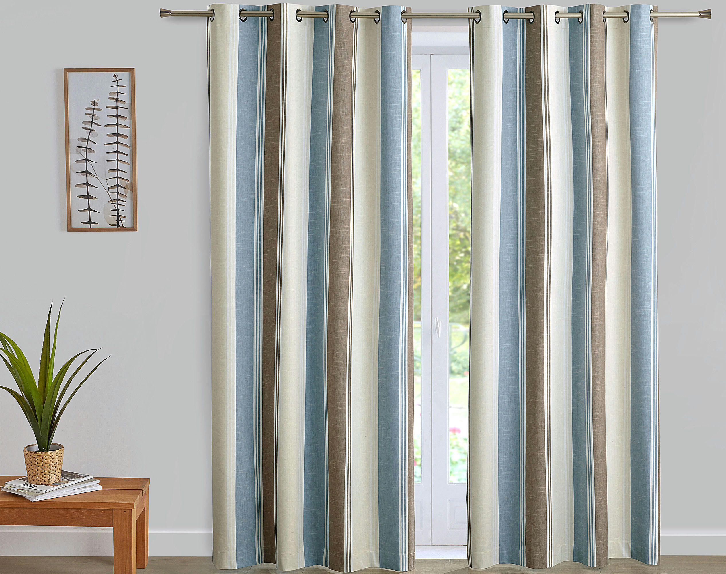 ALPS - Rideau à l'unité monté sur œillet 135x180 en coton bleu