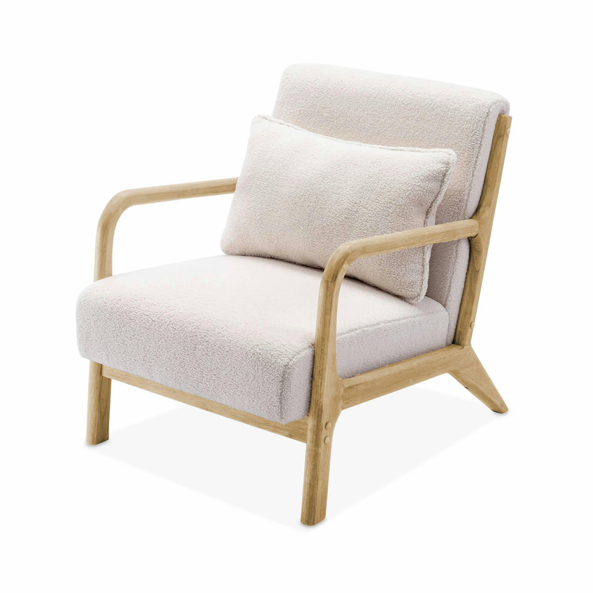 LORENS - Fauteuil à bouclettes blanches en bois et tissu