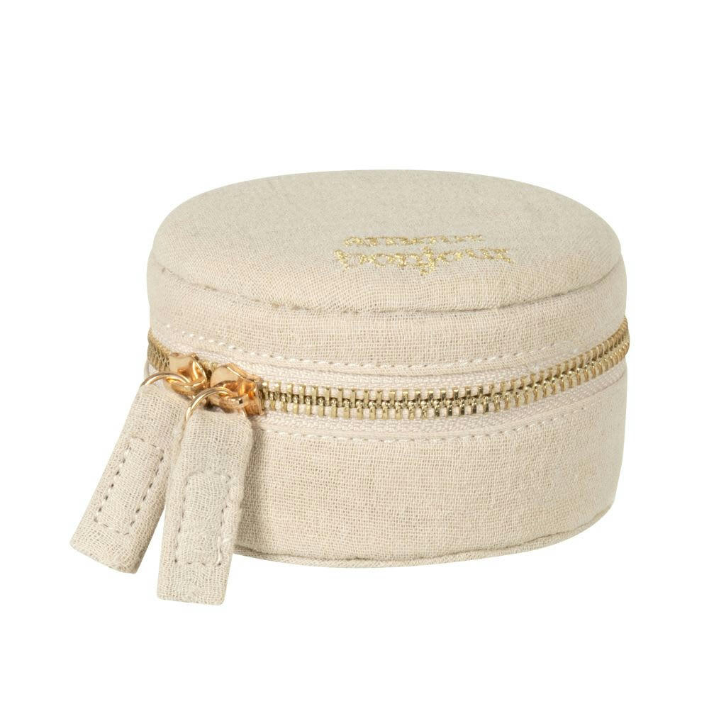 - Boîte à bijoux de voyage gris clair, écrue et dorée