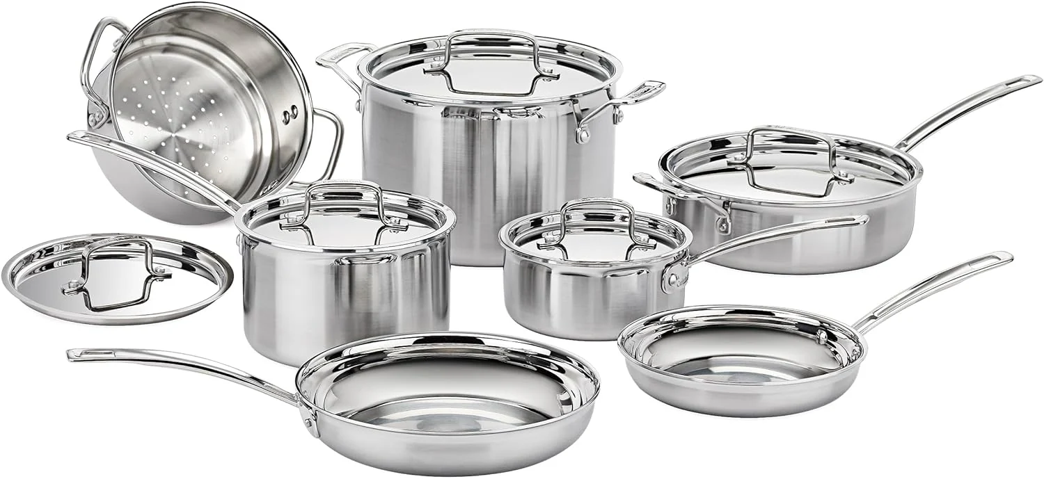 MultiClad Pro Stainless-Steel Cookware 13-Piece Cookware Set, Silver(12-Piece)