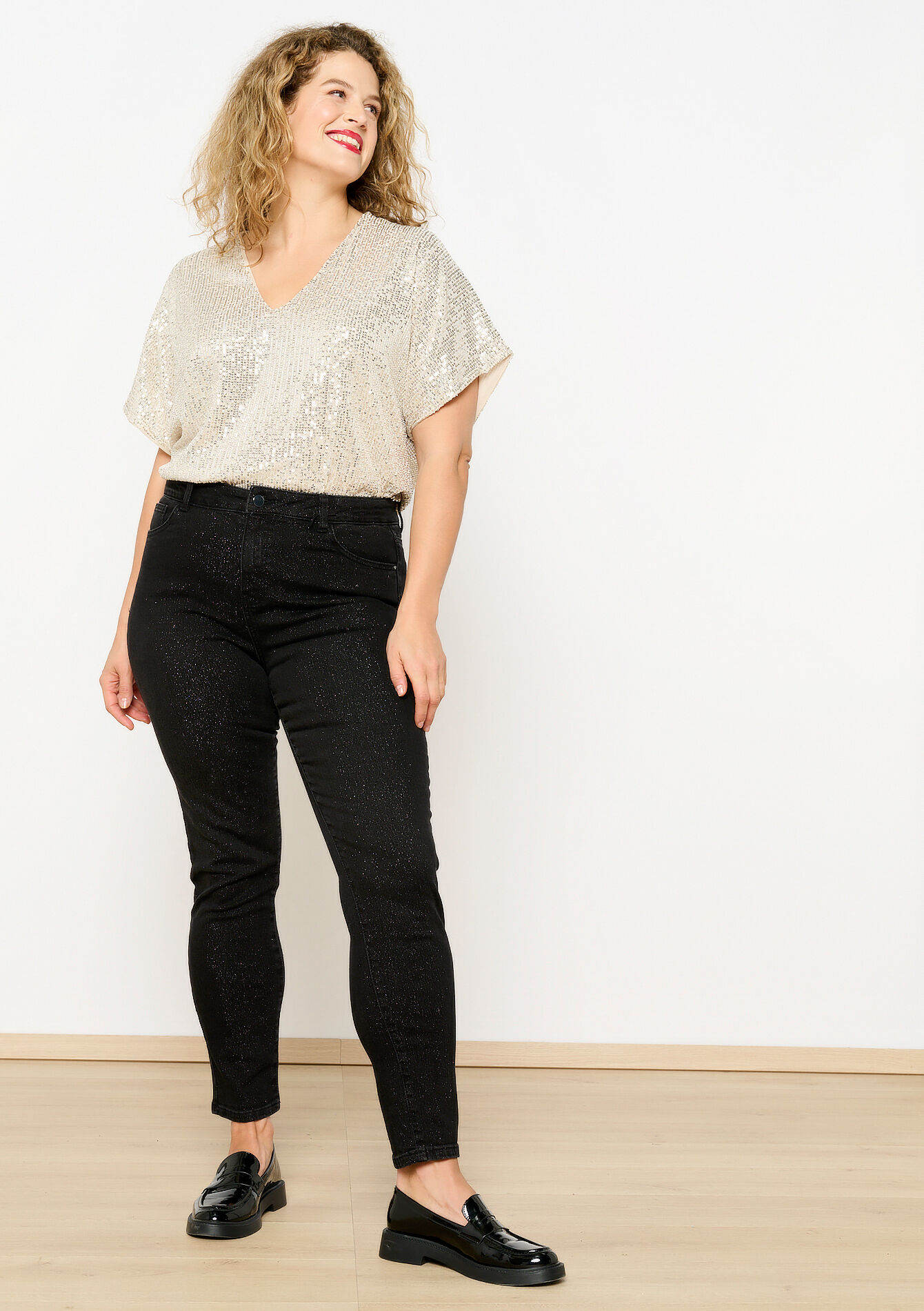 Slimfit broek met glitter