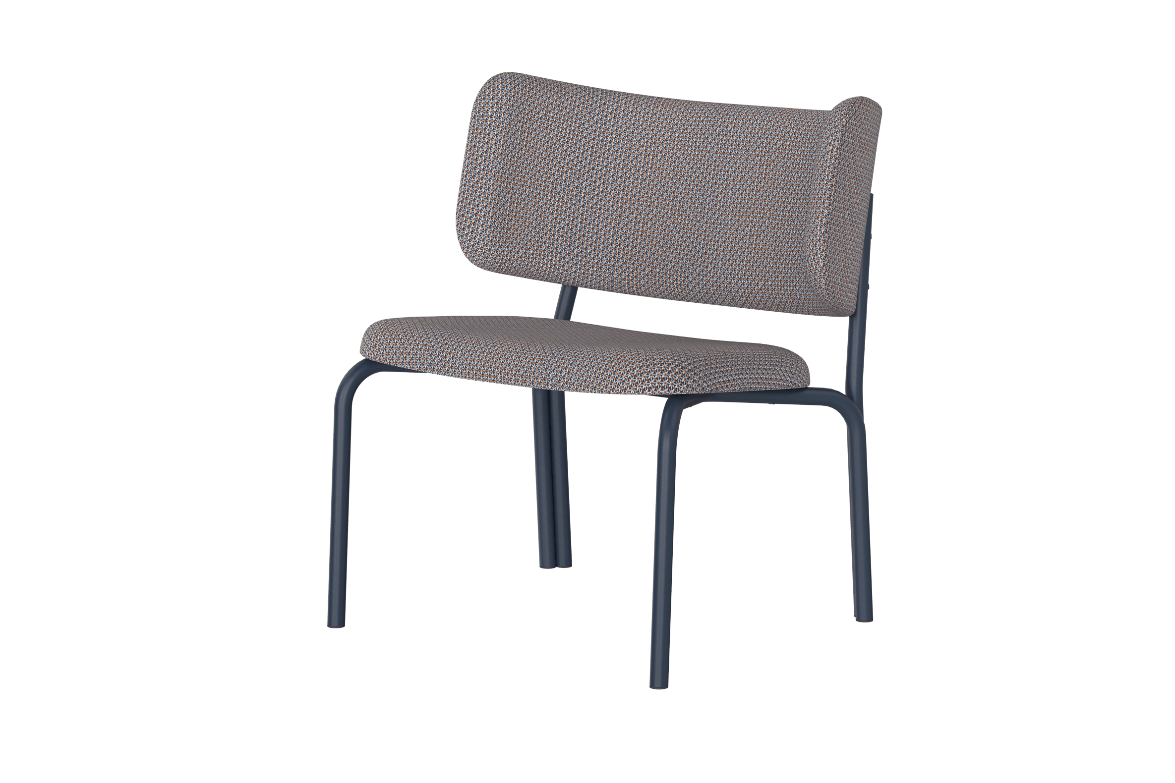 noo.ma Kei Lounge Chair - gestoffeerde design fauteuil, metaal en 100% polyester, Brown & Blue Mélange