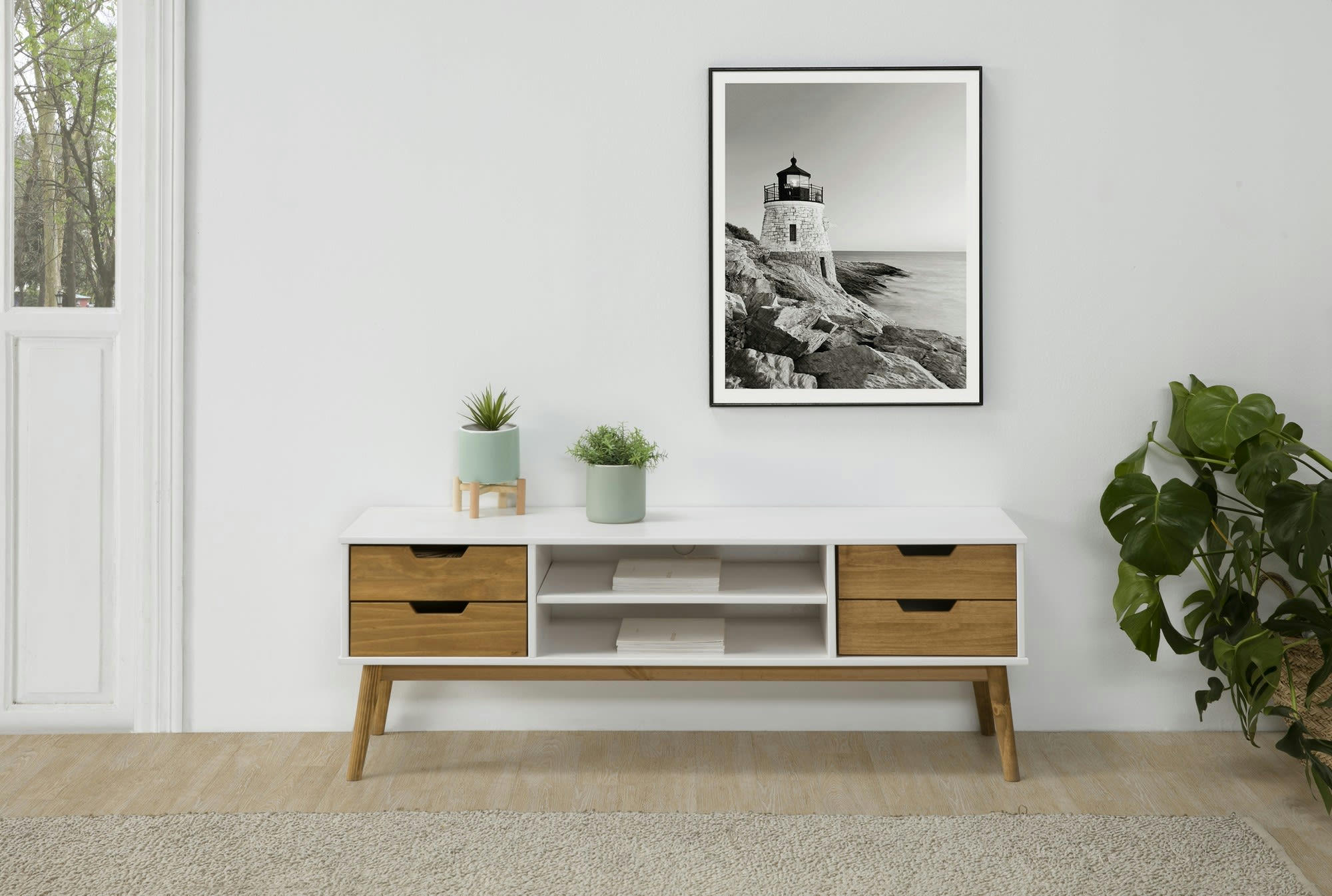 JAVA - Meuble tv 1 porte et 2 tiroir couleur blanc, 140 cm