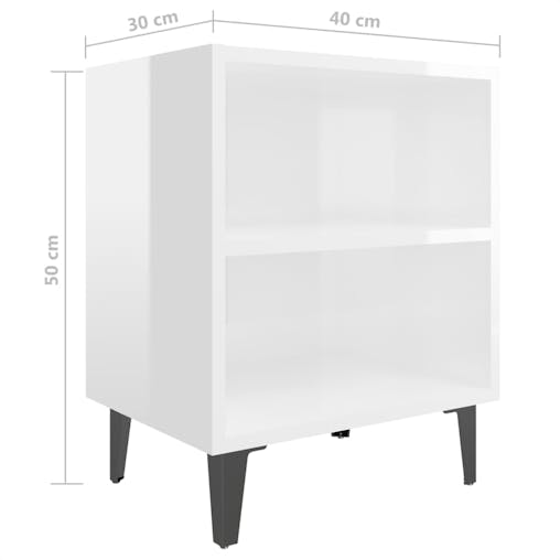 NNEVL Bed Cabinets with Metal Legs 2 pcs High Gloss White 40x30x50 cm