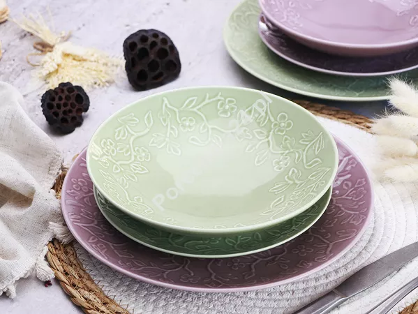 Komplet talerzy na 6 osób (18 el) Lubiana - Hanami Pistacjowa Zieleń / Pudrowy Róż