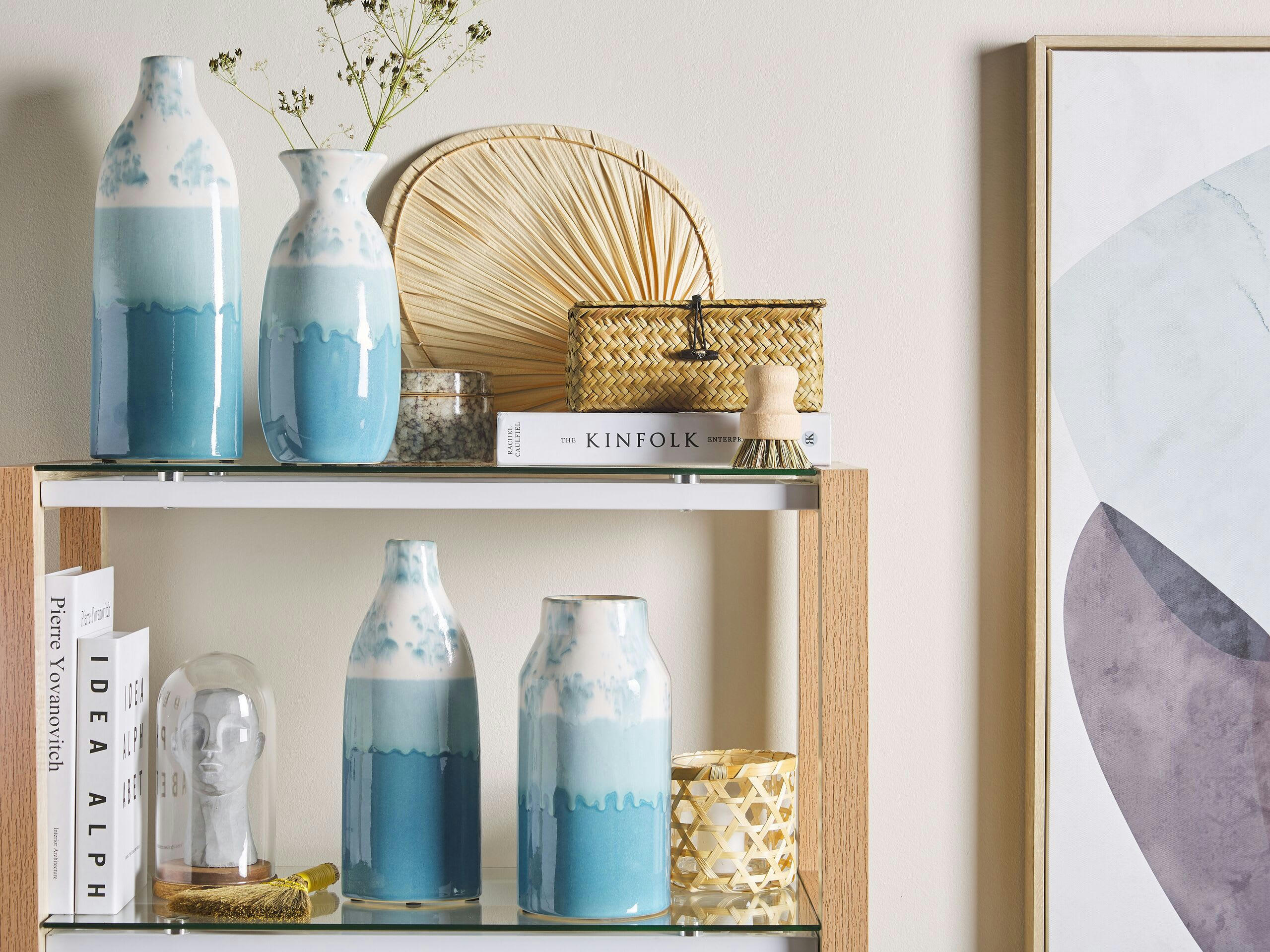 CHALCIS - Vase décoratif blanc et bleu 25 cm