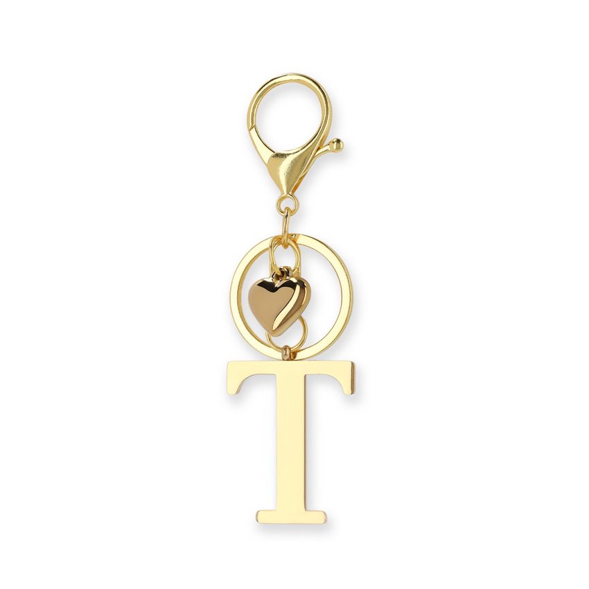 Manfield Goudkleurige bag charm letter T