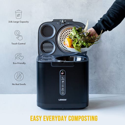 Electric Food Waste Composter 3.8L Kitchen Countertop Bin with Fast 3-Hour Cycle, Odour Control & Touch Panel