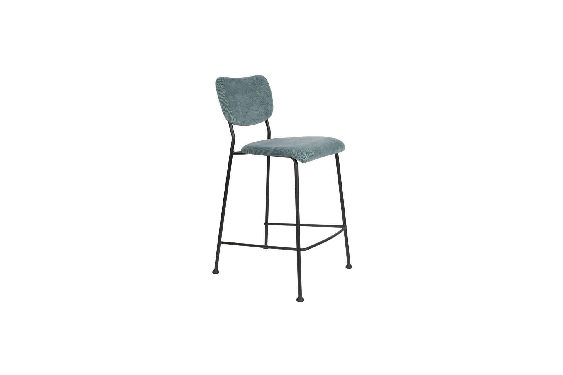 BENSON - Tabouret de comptoir en tissu bleu