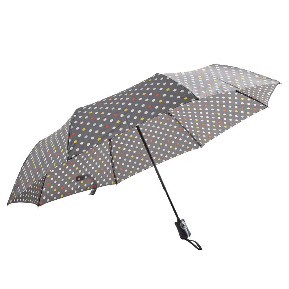 Parapluie pliable automatique uni gris et pois couleur L24cm