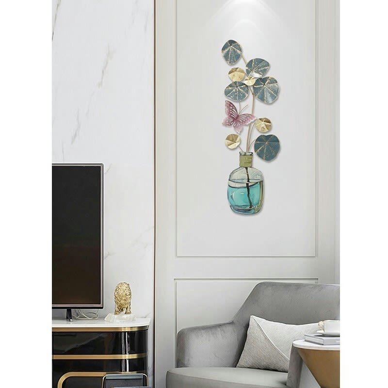 CASSIS - Décoration murale en métal eucalyptus et papillon 60x20x2