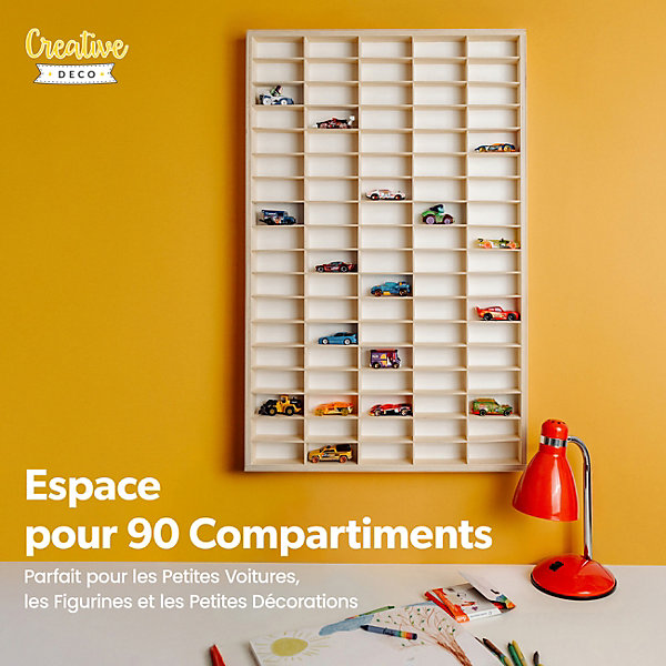 Creative Deco Etagere Murale en Bois pour 90 Voitures de Collection - Compartiments Ajustables, Vitrine Verticale 79x50x4,5 cm