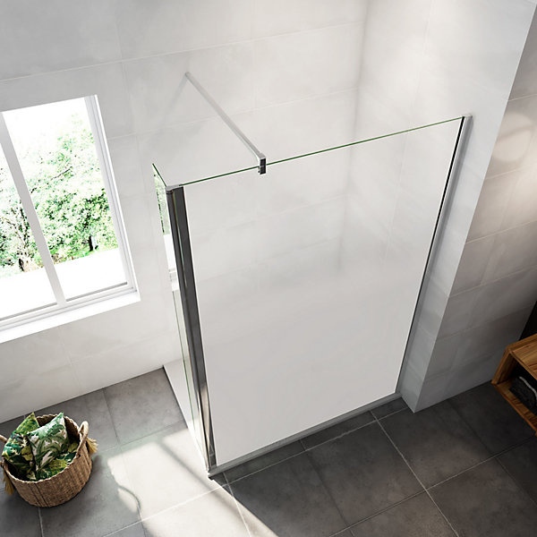 Paroi de douche avec 40 cm retour pivotant - 140 x 200 cm - 8 mm Verre effet Brume, finition chrome avec barre de fixation 140cm