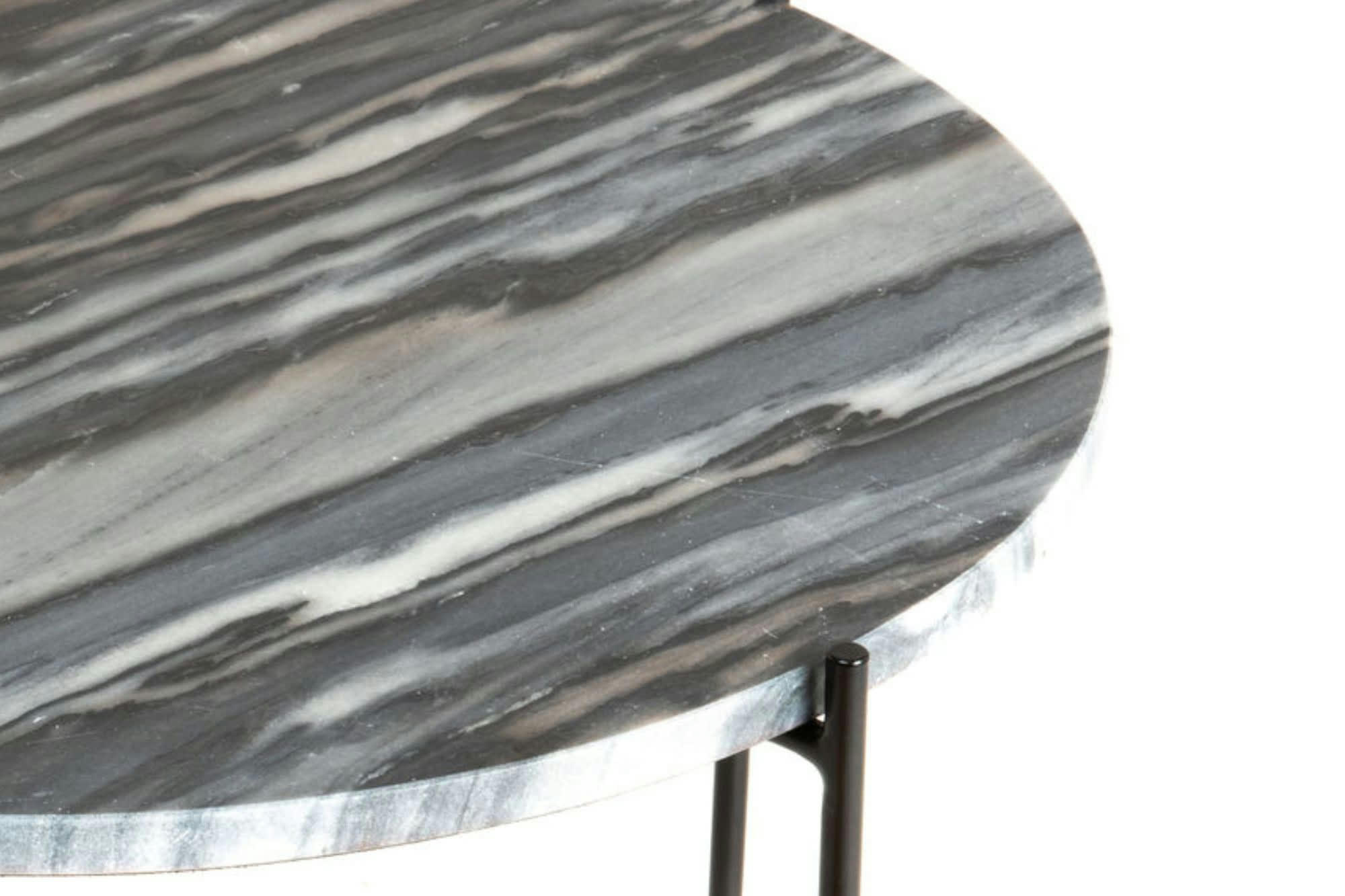 MELBA - Table basse ronde en marbre et pieds en métal noir D50