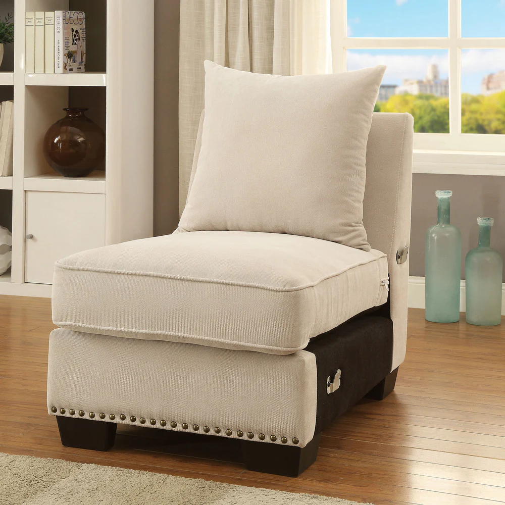 Riti Contemporary Beige Fabric Upholstered Sectional by Furniture of America