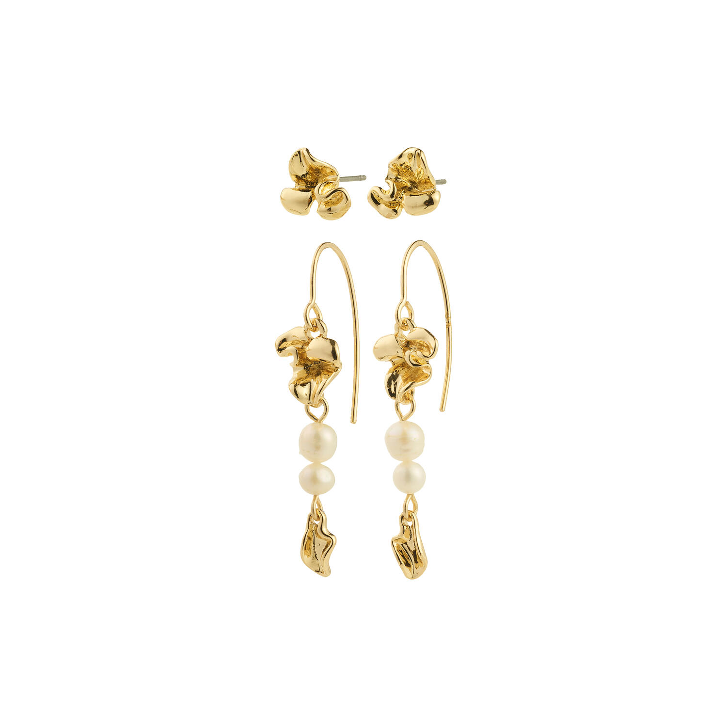 LUIS øreringe 2-i-&eacute;t s&aelig;t, guldbelagt