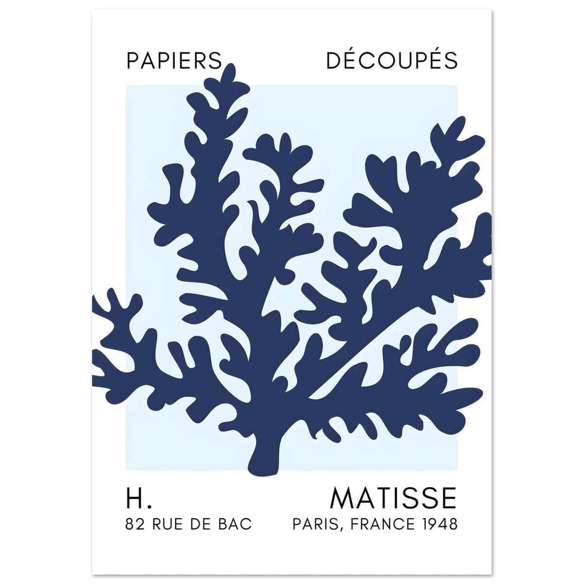 Artfulprints Poster Matisse – Aqua bloom navy blue I  - A4 21x29.7 cm - Blauw