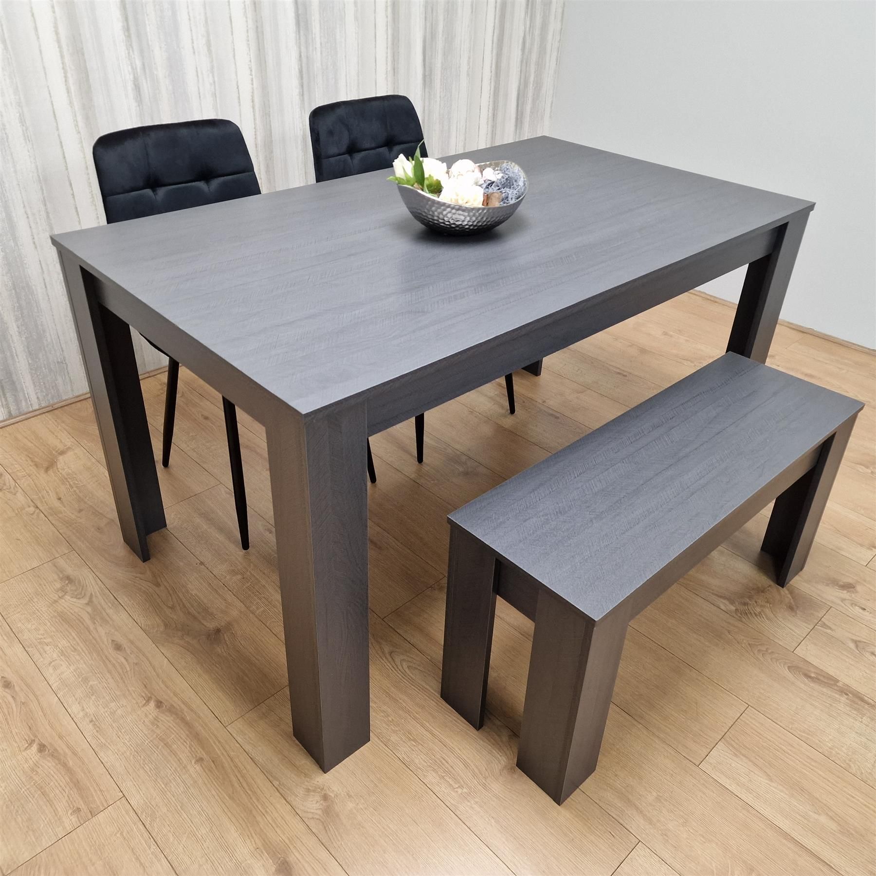 KOSY KOALA Modern Arrow Design Dining Table Set with 2 Black Velvet Chairs and 1 Bench Dining Room furniture