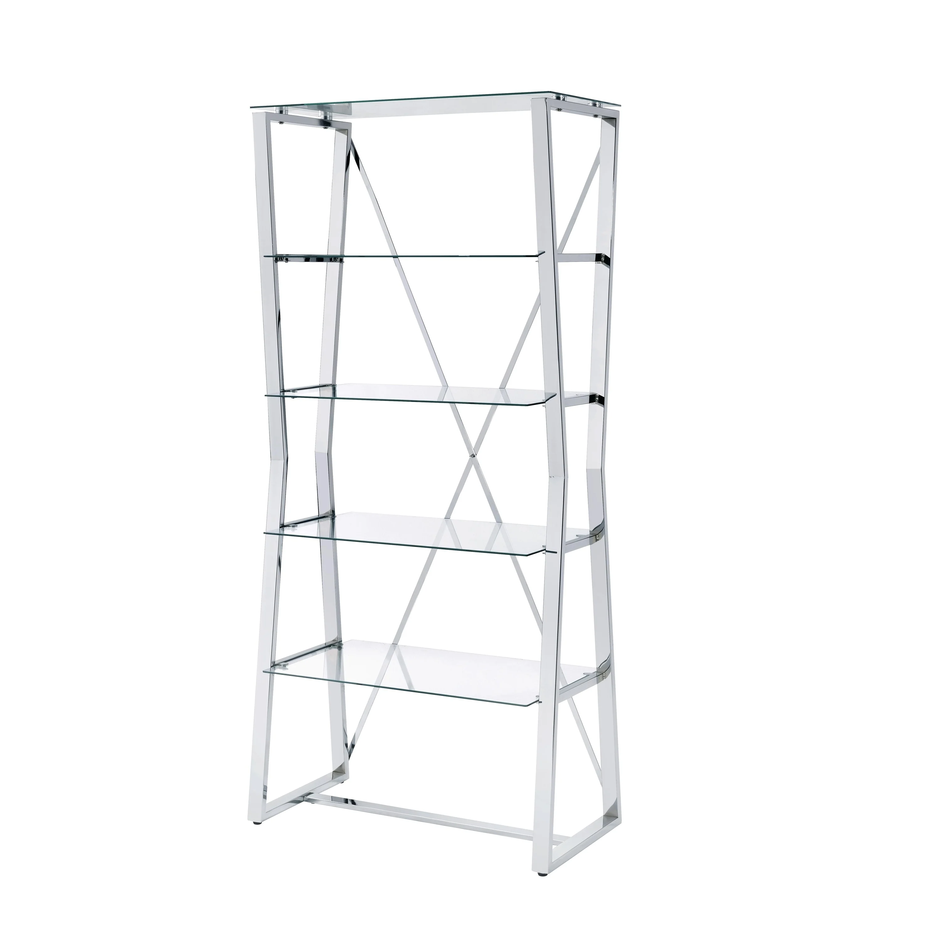 Morfell Contemporary Chrome Glass-Shelf Bookcase by Furniture of America