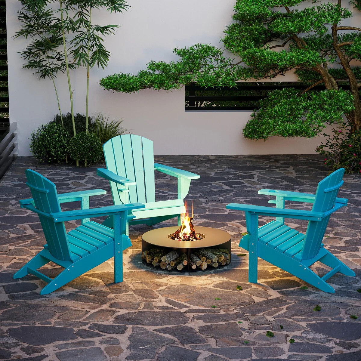 Outdoor HDPE Adirondack Chair with Cup Holder, Fire Pit Chair