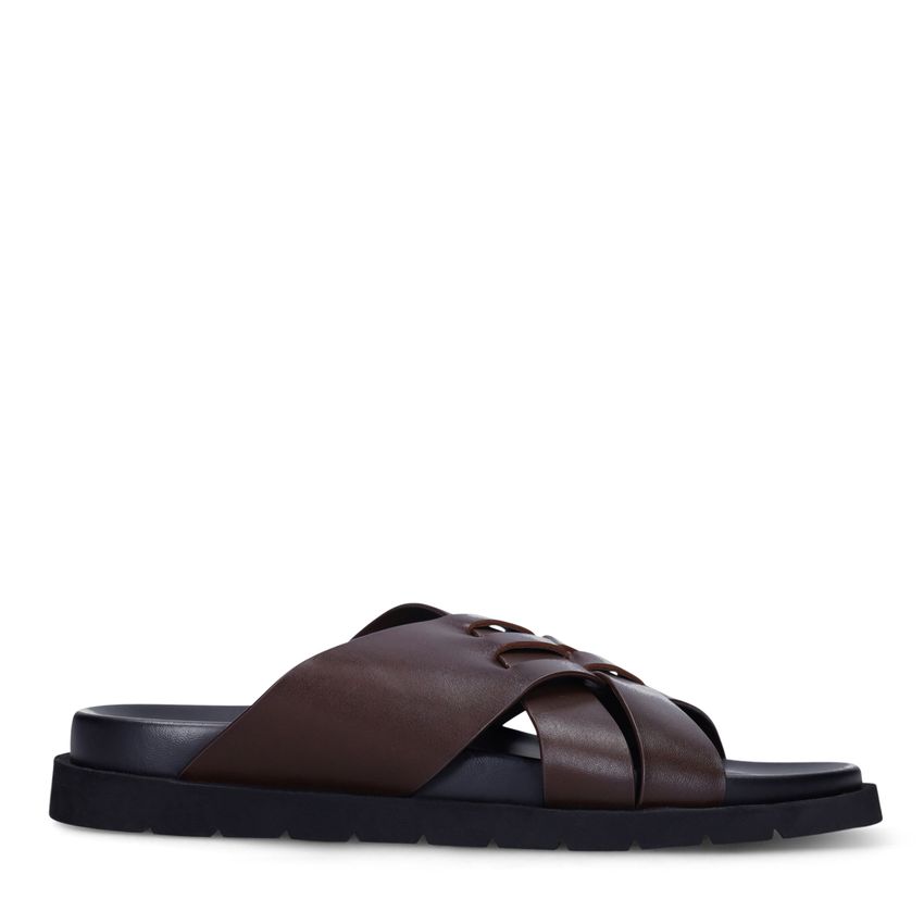 Manfield Bruine leren slippers