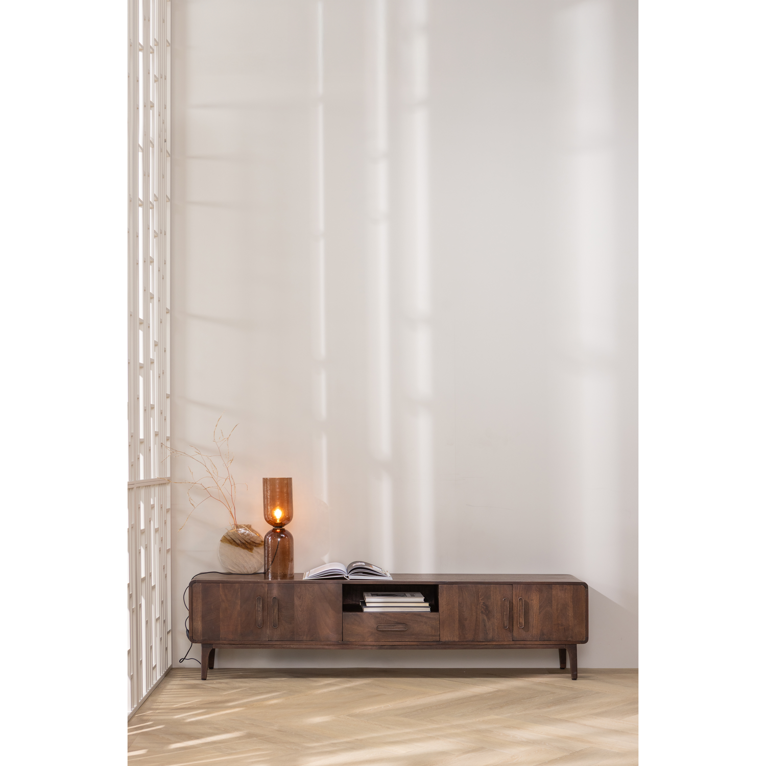 WOOOD Liya Tv Meubel 200 CM - Mangohout - Donkerbruin - 50x200x35