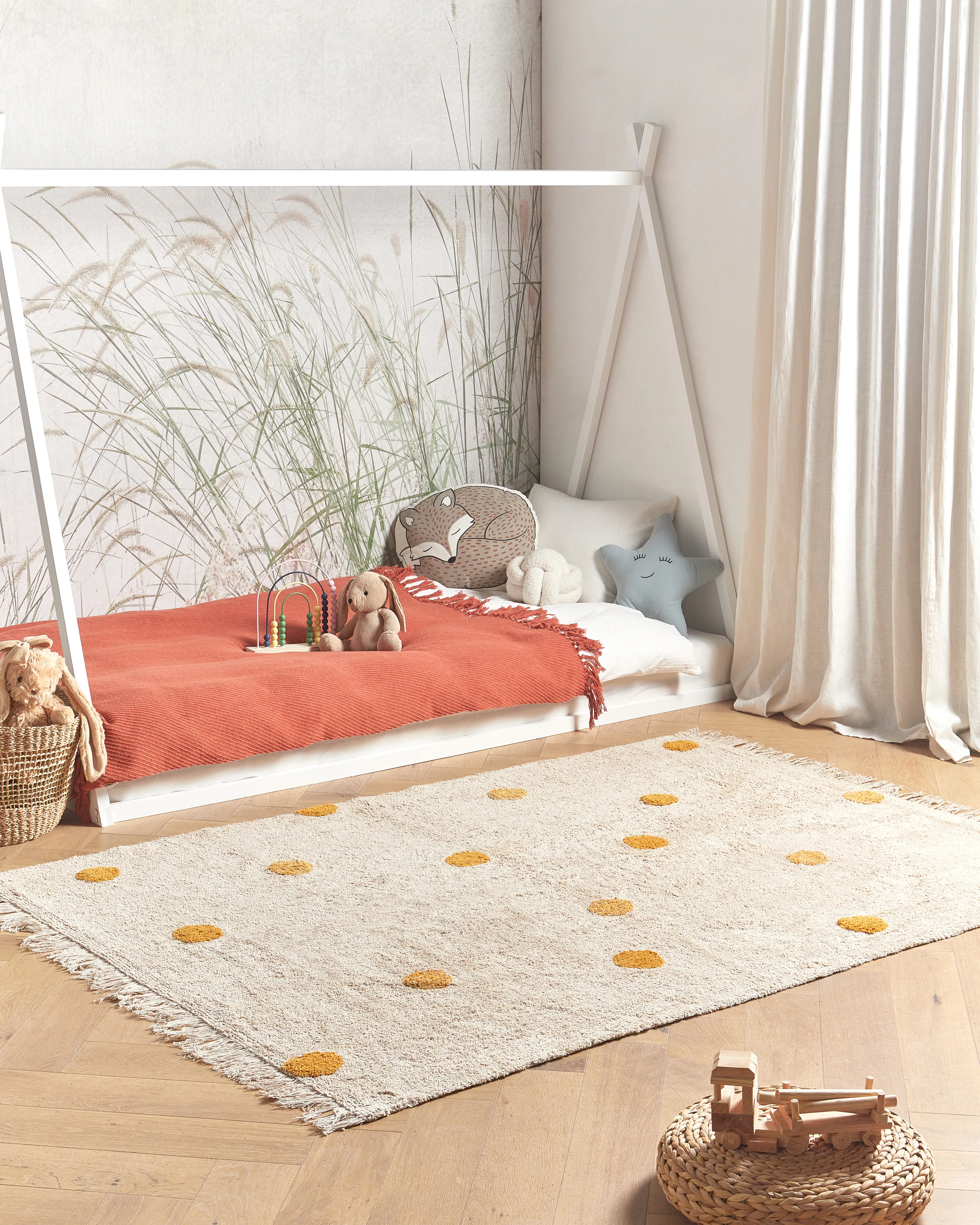 Kids Rug DARDERE Yellow 140 x 200 cm Cotton