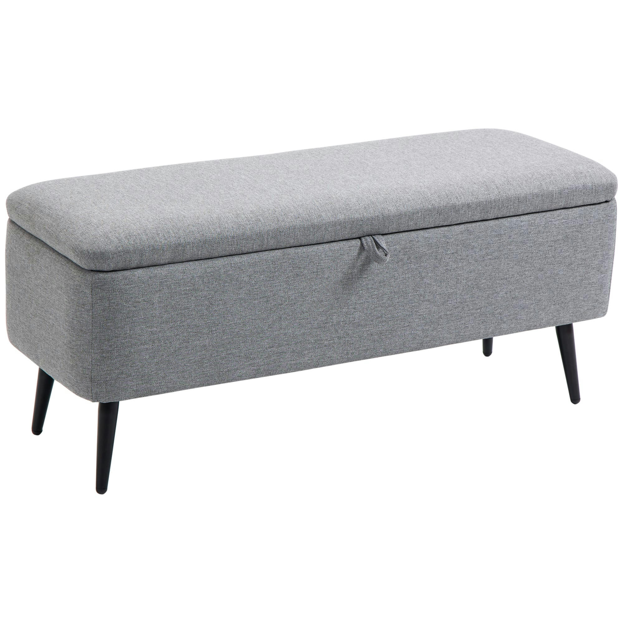 - Banc coffre de rangement 2 en 1 piètement acier noir tissu gris