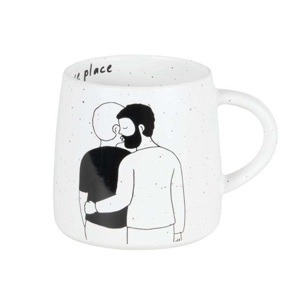 LOVE - Mug en grès blanc et noir motif couple