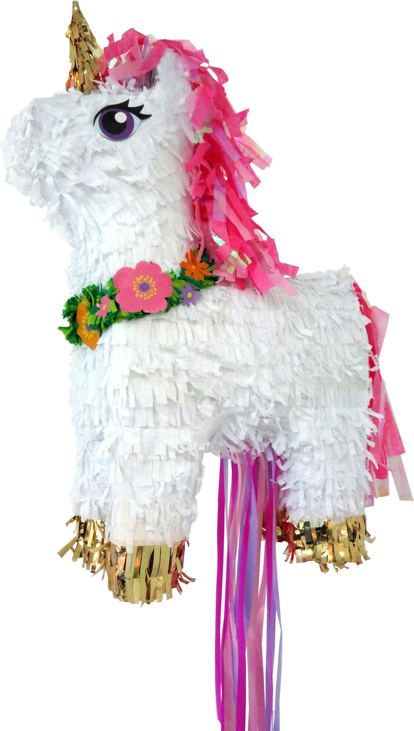 Unicorn Pinata Hanging Pull String Decoration, White/Pink, 20-in, Holds 2lb of Pinata Filler, for Birthday Parties