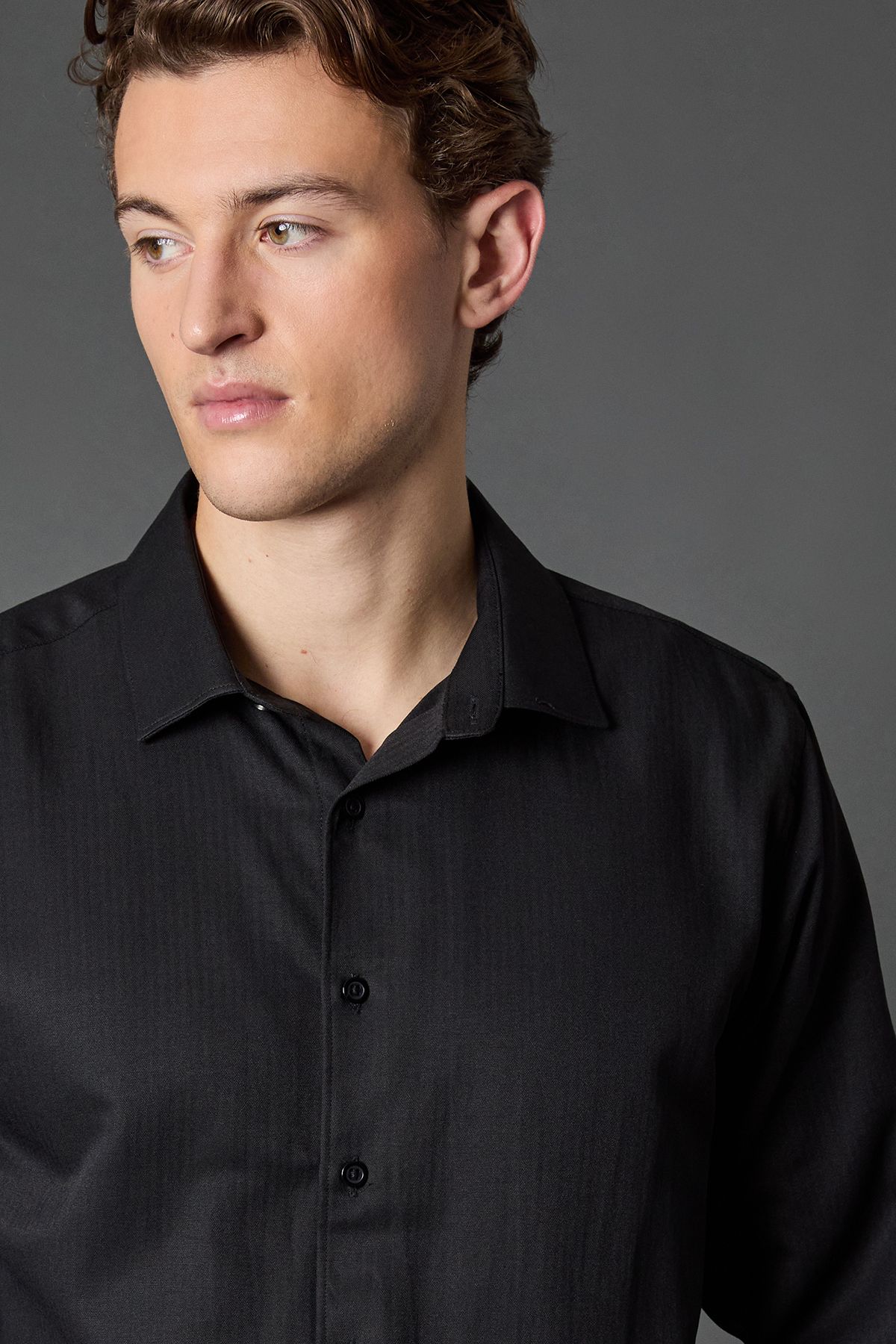 Burton Tailored Fit Herringbone Weave Long Sleeve Shirt