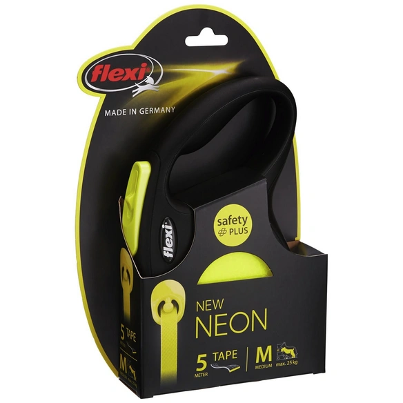 Hundeleine, New Neon, 5 M, Kunststoff | Metall, Schwarz | Neongelb