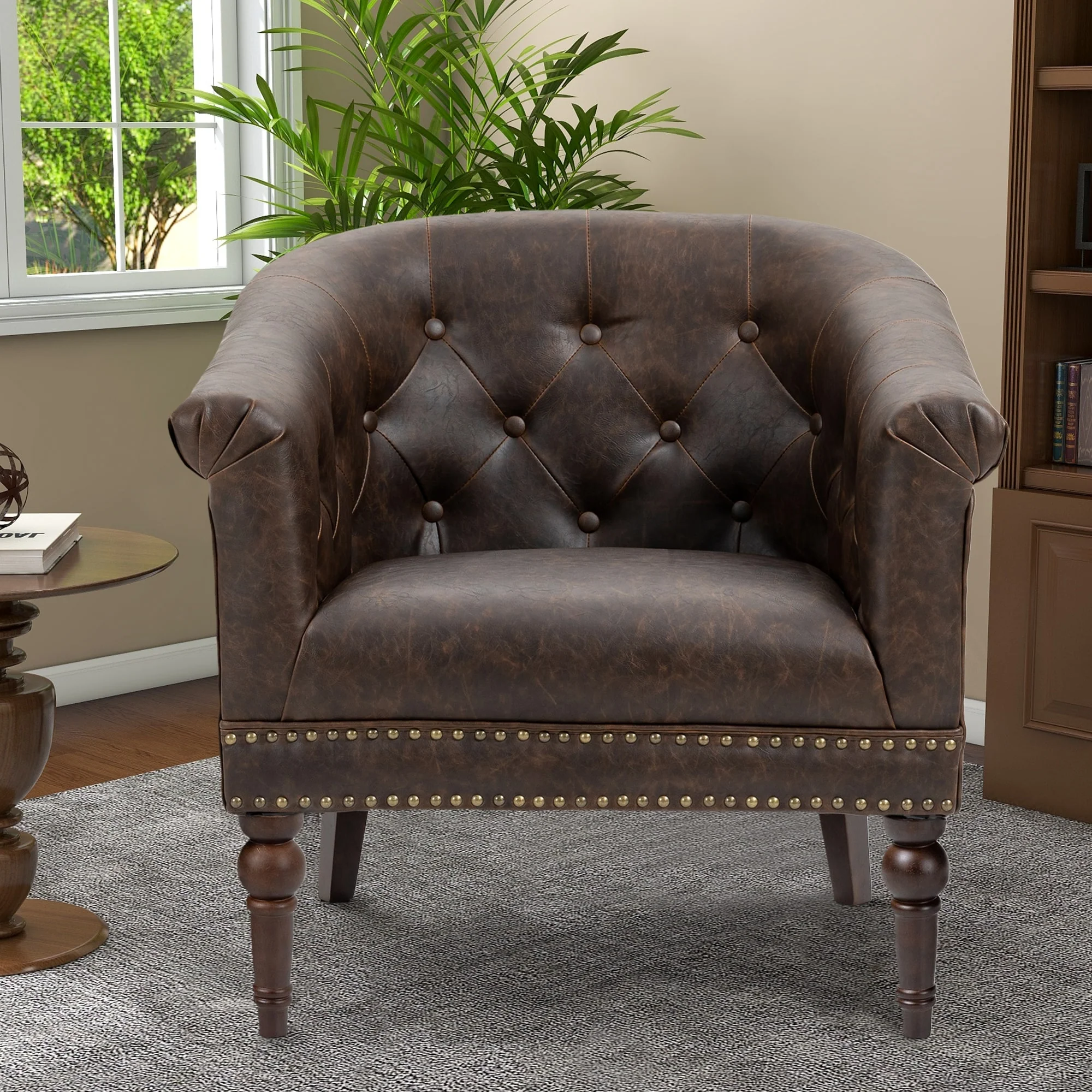 Modern PU Leather Armchair Tufted Accent Chair