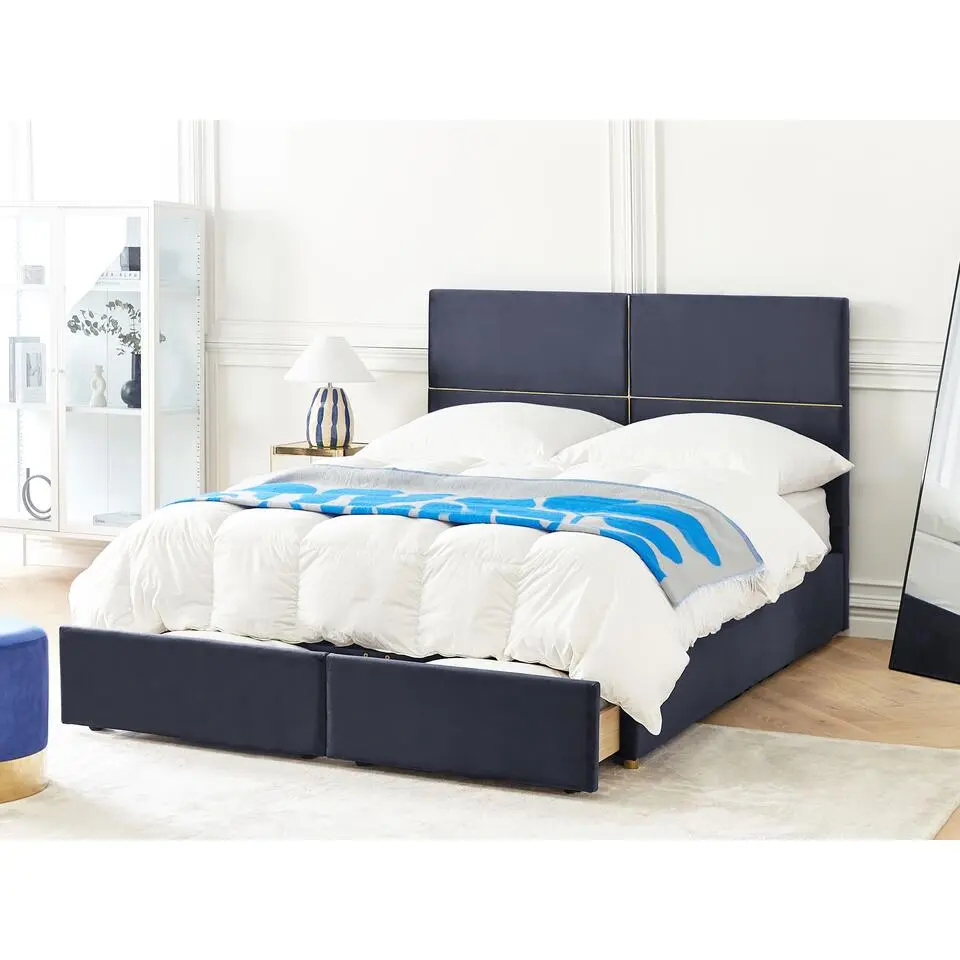 VERNOYES - Bed met opbergruimte - Zwart - 160 x 200 cm - Fluweel