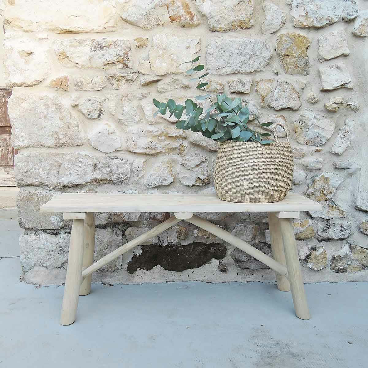 PEPPER - Banc en bois de teck et jonc de mer